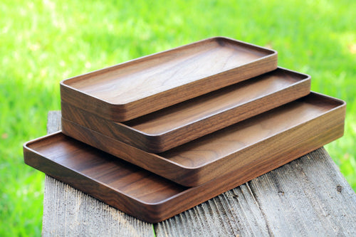 Black Walnut & Oak Hardwood Trays, Centerpiece, Gift, Stackable, Slim, Timeless, Modern Valet Catch All Decor - Foundation Series Rectangle