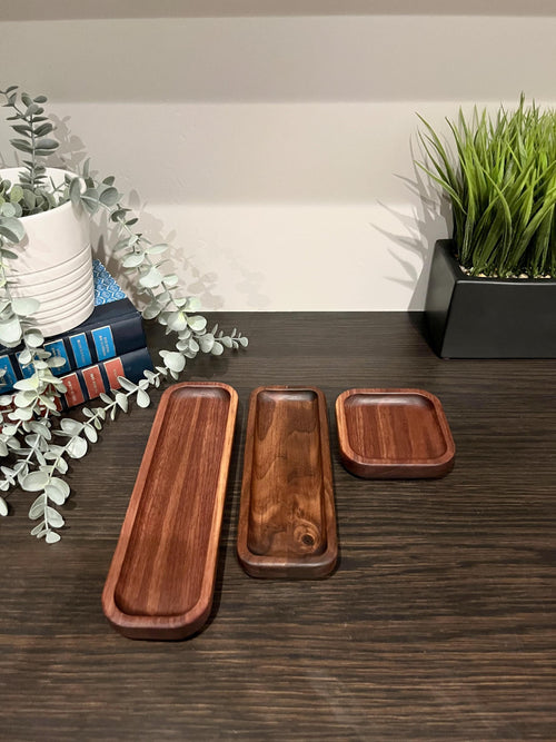 Catch All Drop Tray: Solid Walnut Custom Cut Wood Tray In Multiple Sizes