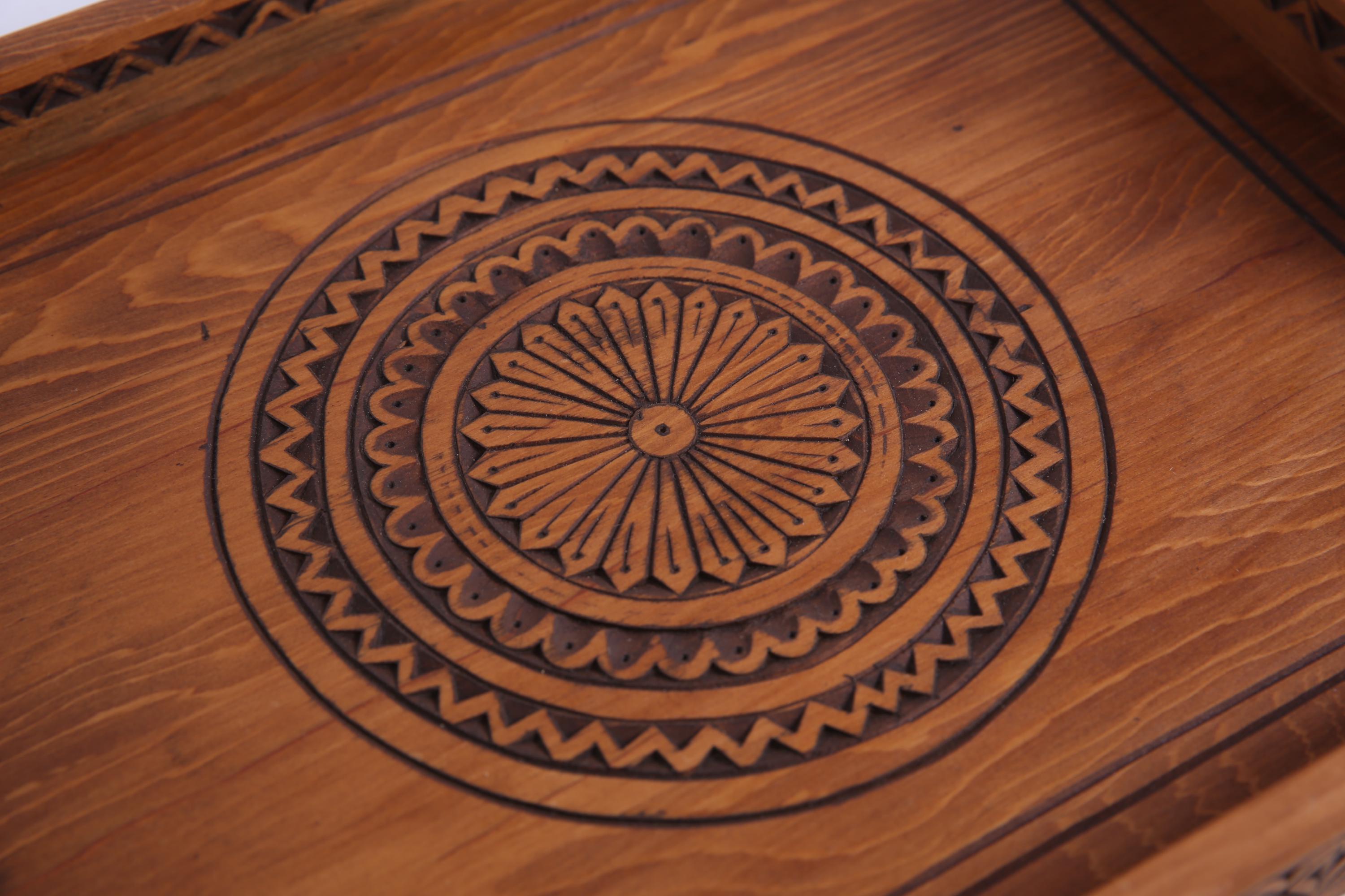 Hand Carved Moroccan Wood Tray - Rustic Wooden Platter - Boho Kitchen Decor - Tea Coffee Tray - Handmade Moroccan Gift Idea - Custom Sizes