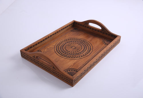 Hand Carved Moroccan Wood Tray - Rustic Wooden Platter - Boho Kitchen Decor - Tea Coffee Tray - Handmade Moroccan Gift Idea - Custom Sizes