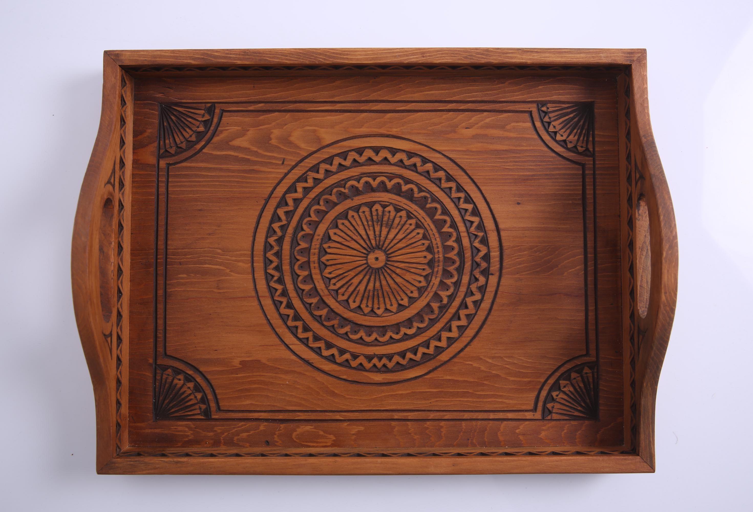 Hand Carved Moroccan Wood Tray - Rustic Wooden Platter - Boho Kitchen Decor - Tea Coffee Tray - Handmade Moroccan Gift Idea - Custom Sizes