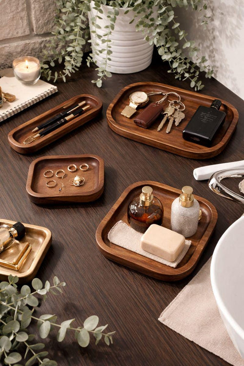 Catch All Drop Tray: Solid Walnut Custom Cut Wood Tray In Multiple Sizes