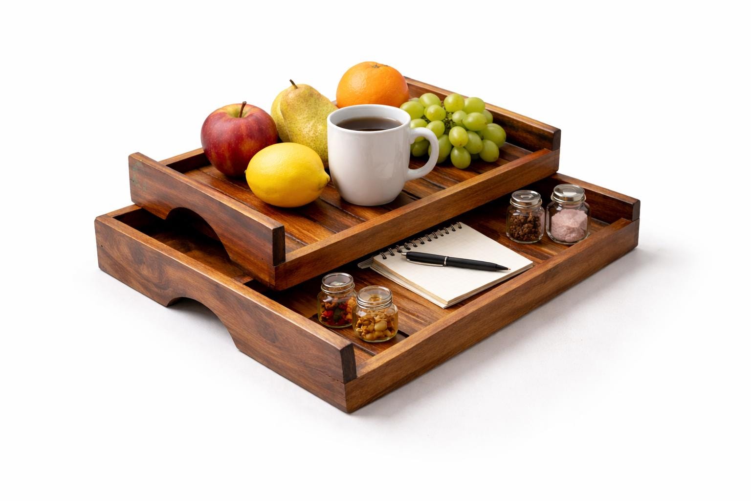 Handmade Wooden Serving Tray Set | Rustic Kitchen Organizer (set Of 3)