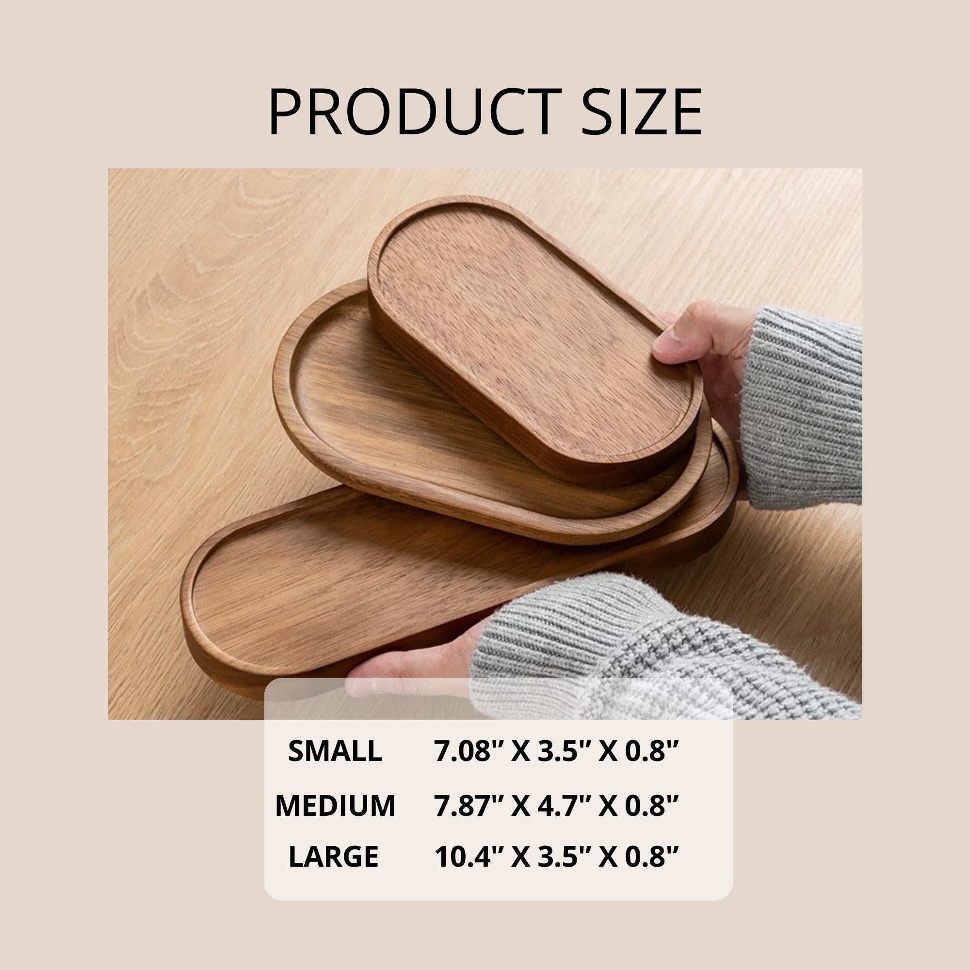 Japanese Style Acacia Wood Trays | Oval Serving Platters | Rustic Trinket Dishes For Entryway, Vanity Or Coffee Table