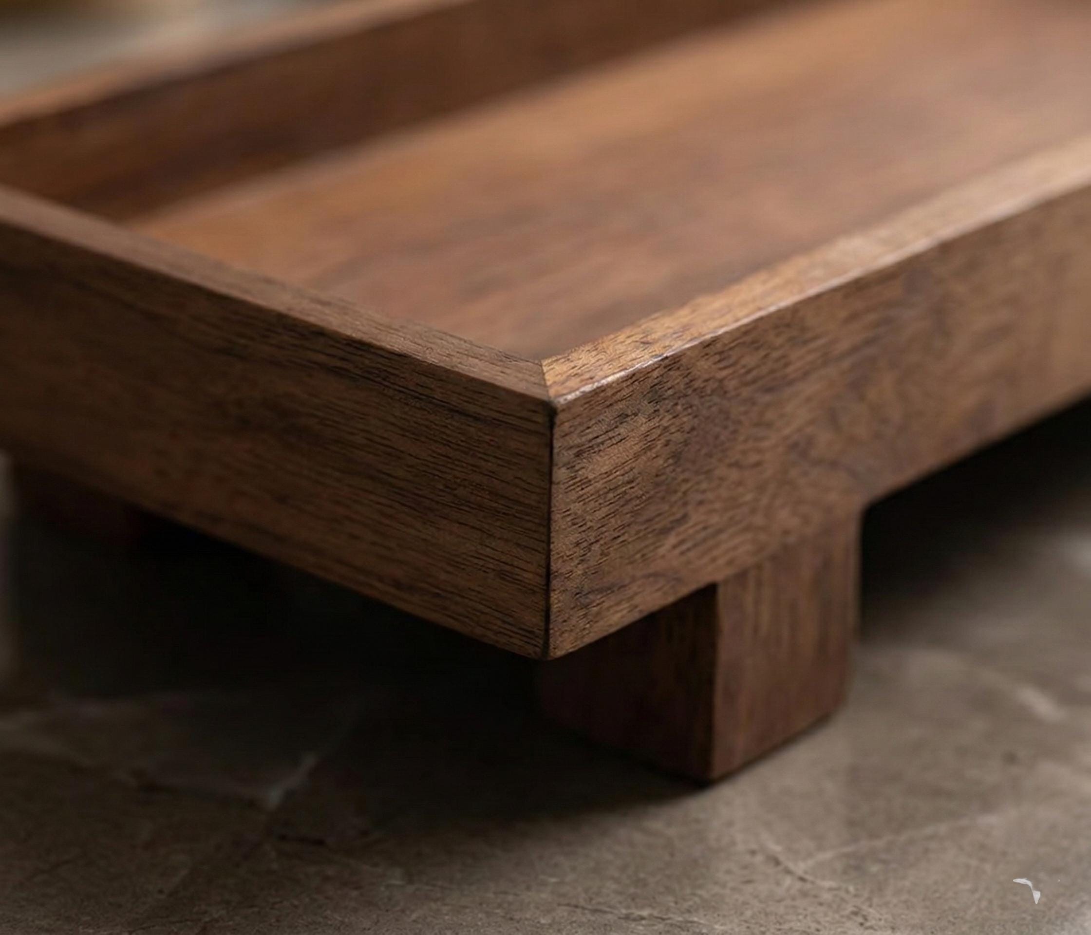 Minimalist Wood Pedestal Tray - Japandi Coffee Table Decor