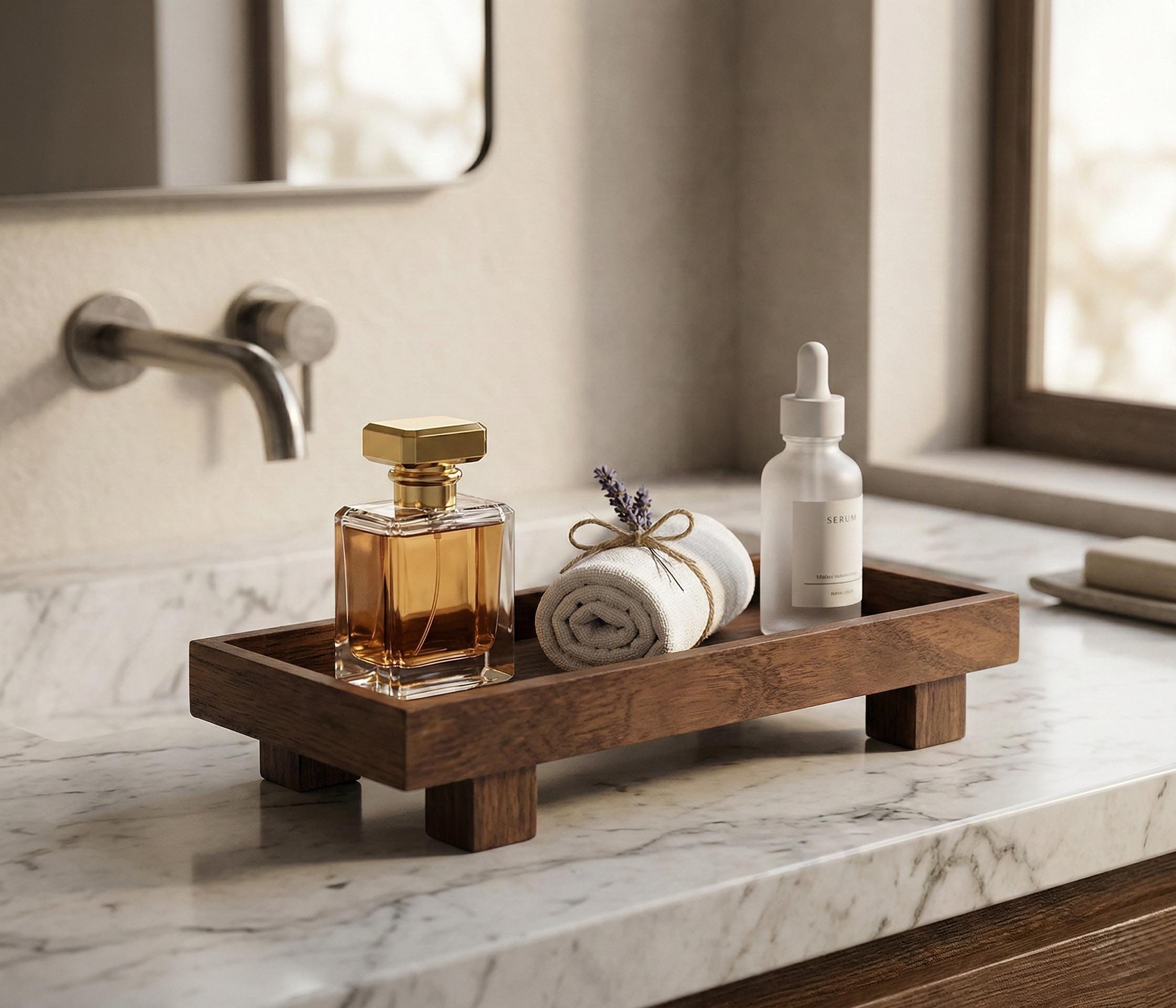 Minimalist Wood Pedestal Tray - Japandi Coffee Table Decor