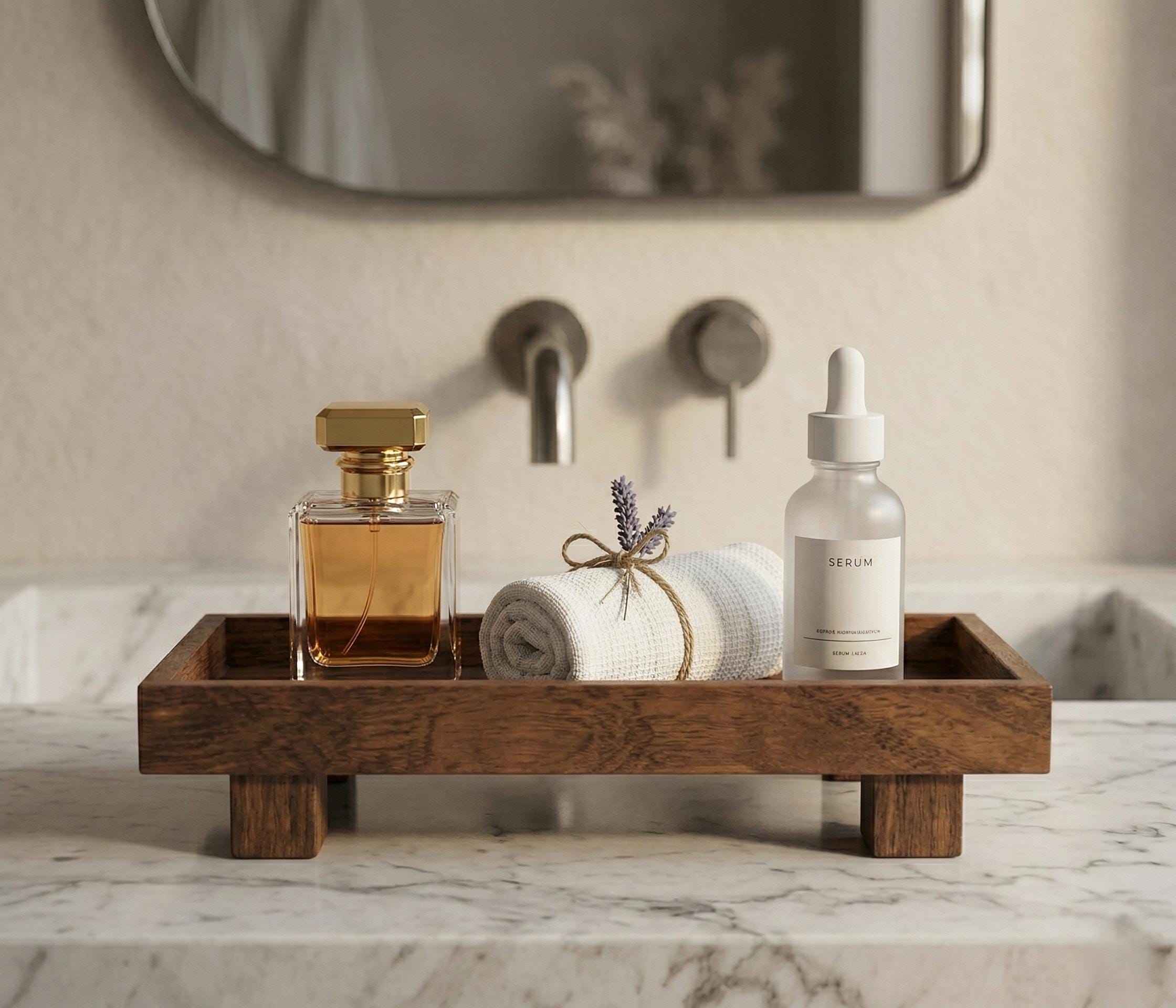 Minimalist Wood Pedestal Tray - Japandi Coffee Table Decor