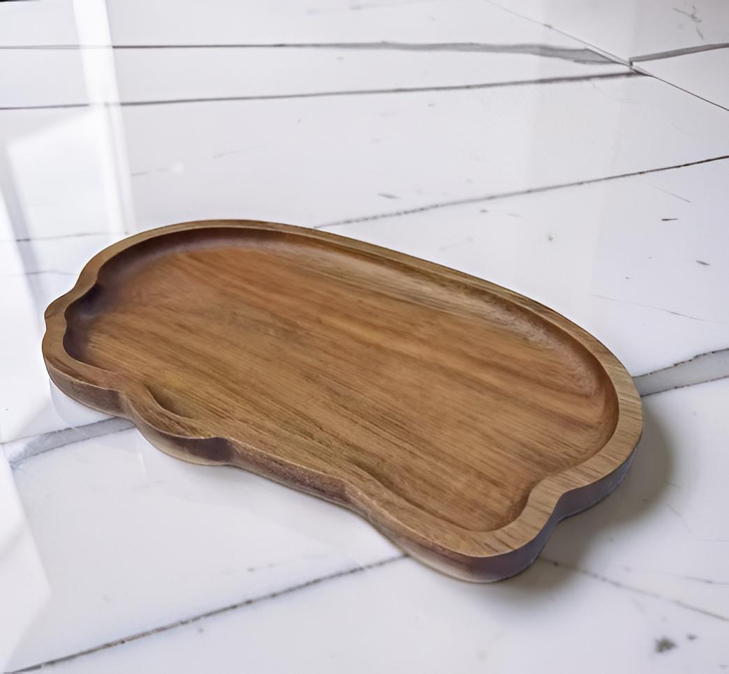 Handmade Wooden Serving Tray Organic Shape Acacia Wood Decorative Tray Rustic Kitchen Decor Artisan Catchall Vanity Tray Housewarming Gift