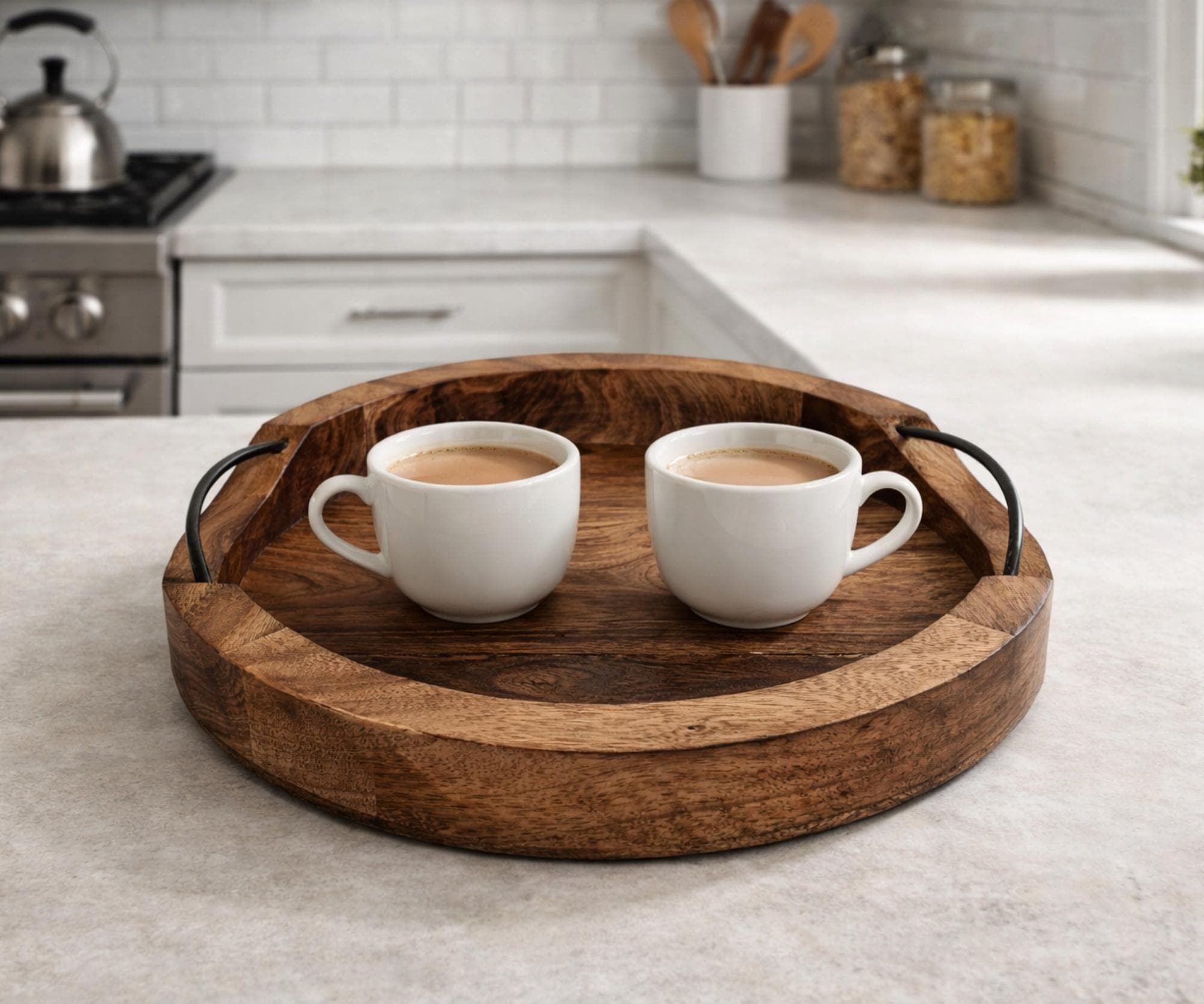 Handmade Mango Wood Serving Tray, Rustic Farmhouse Decor, 8 Inch