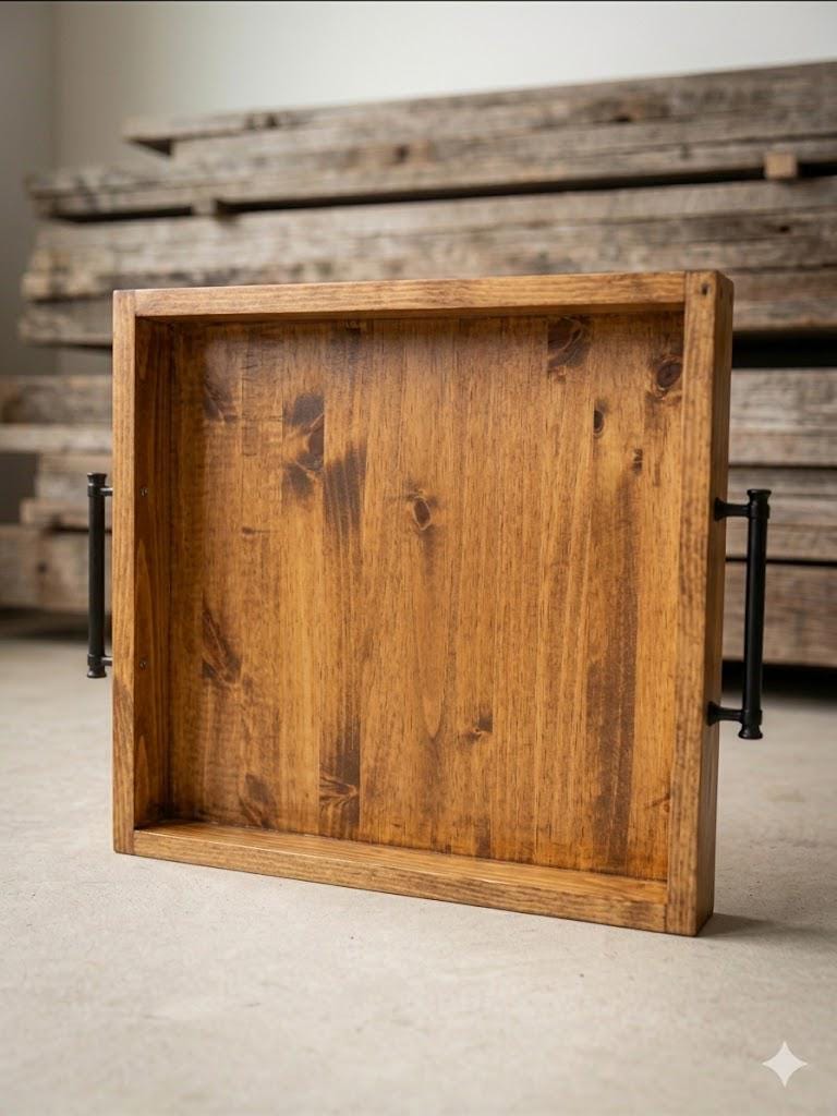 Rustic Wooden Serving Tray With Handles