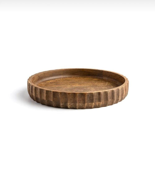 Hand Carved Mango Wood Serving Tray – Rustic Carved Edge Appetizer Plate