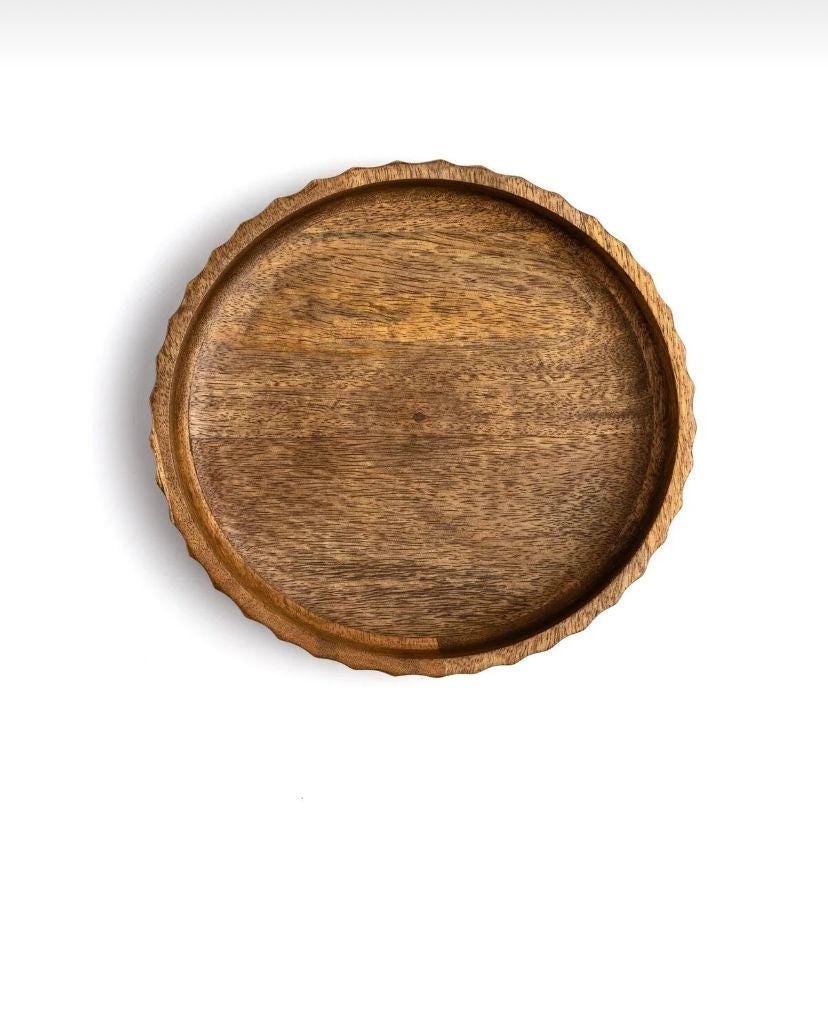 Hand Carved Mango Wood Serving Tray – Rustic Carved Edge Appetizer Plate