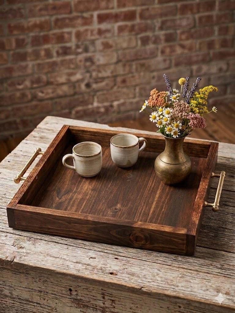 Rustic Wooden Serving Tray With Handles