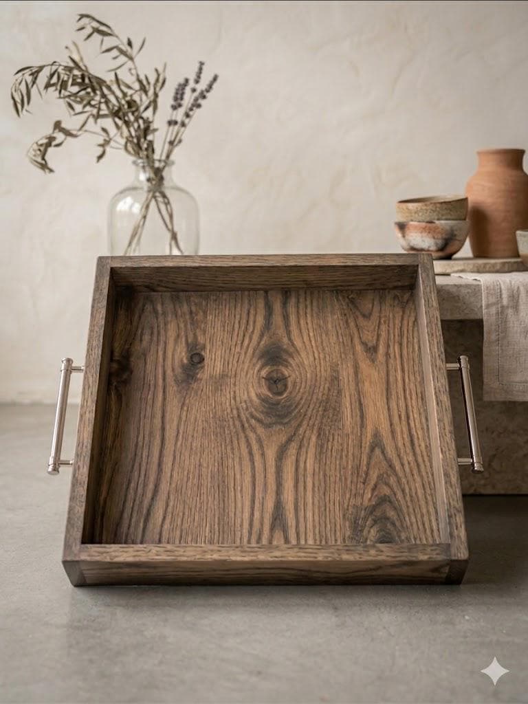 Rustic Wooden Serving Tray With Handles