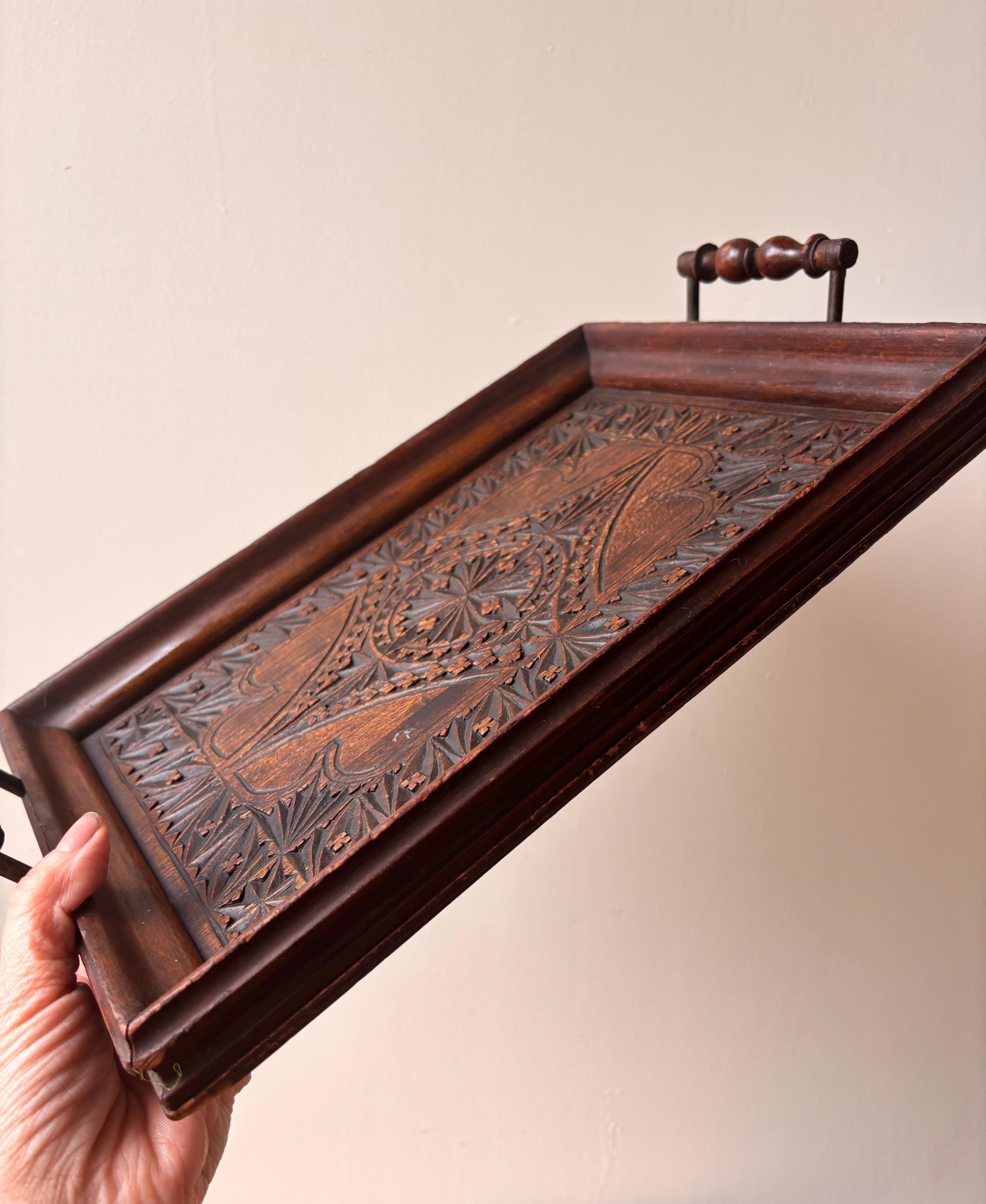 Vintage Marquetry Tray, Wooden Decorative Rustic Interior Piece. Rustic Natural Decor