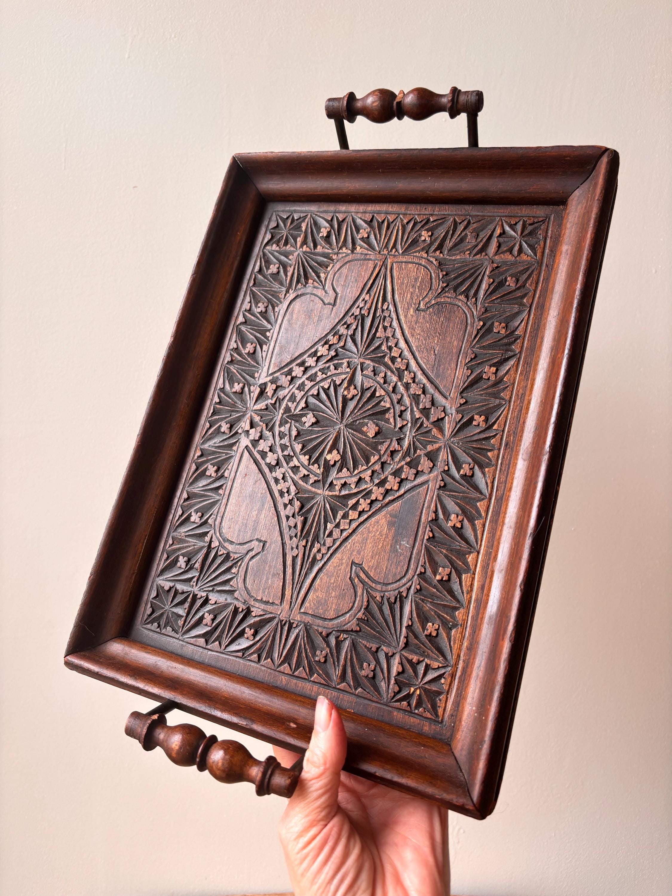 Vintage Marquetry Tray, Wooden Decorative Rustic Interior Piece. Rustic Natural Decor